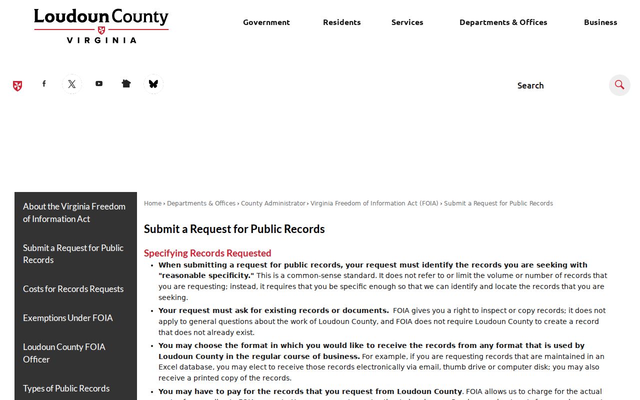 South Riding residents directory Loudoun County FOIA request information