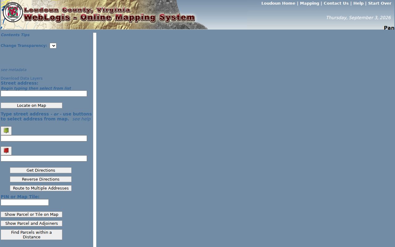 Loudoun WebLogis South Riding street directory parcel search tools