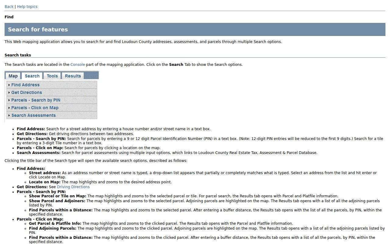 WebLogis help for South Riding street directory address and PIN searches